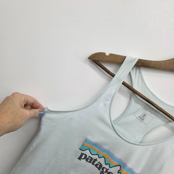 Patagonia Womens XS Light Teal Racerback Scoop Neck Logo Athletic Tank Top - Picture 7 of 12